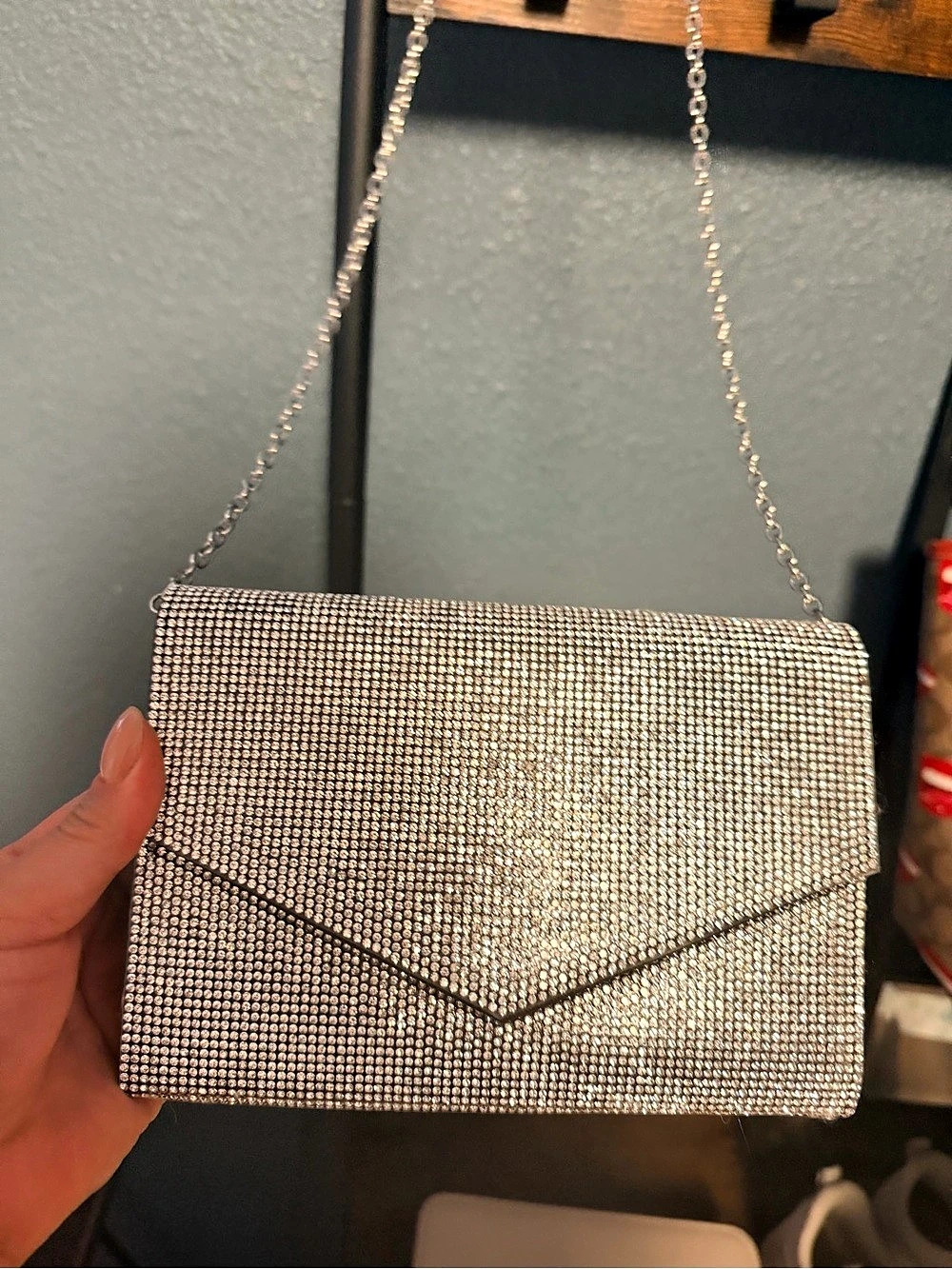 Rhinestone Chain Clutch in Silver & Black